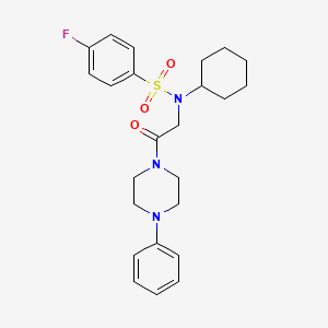 molecular formula C24H30FN3O3S B3984454 N-cyclohexyl-4-fluoro-N-[2-oxo-2-(4-phenylpiperazin-1-yl)ethyl]benzenesulfonamide 