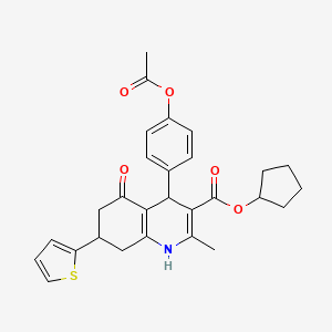 molecular formula C28H29NO5S B3984489 Cyclopentyl 4-[4-(acetyloxy)phenyl]-2-methyl-5-oxo-7-(thiophen-2-yl)-1,4,5,6,7,8-hexahydroquinoline-3-carboxylate 