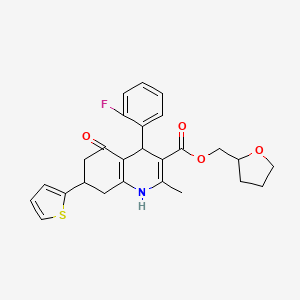 molecular formula C26H26FNO4S B3984490 (OXOLAN-2-YL)METHYL 4-(2-FLUOROPHENYL)-2-METHYL-5-OXO-7-(THIOPHEN-2-YL)-1,4,5,6,7,8-HEXAHYDROQUINOLINE-3-CARBOXYLATE 