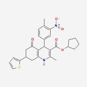 molecular formula C27H28N2O5S B3984588 Cyclopentyl 2-methyl-4-(4-methyl-3-nitrophenyl)-5-oxo-7-(thiophen-2-yl)-1,4,5,6,7,8-hexahydroquinoline-3-carboxylate 