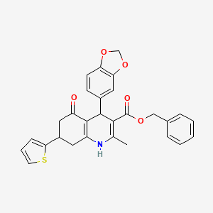molecular formula C29H25NO5S B3984667 BENZYL 4-(2H-1,3-BENZODIOXOL-5-YL)-2-METHYL-5-OXO-7-(THIOPHEN-2-YL)-1,4,5,6,7,8-HEXAHYDROQUINOLINE-3-CARBOXYLATE 