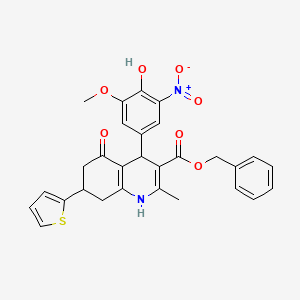 molecular formula C29H26N2O7S B3984757 Benzyl 4-(4-hydroxy-3-methoxy-5-nitrophenyl)-2-methyl-5-oxo-7-(thiophen-2-yl)-1,4,5,6,7,8-hexahydroquinoline-3-carboxylate 