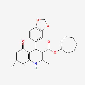 molecular formula C27H33NO5 B3984804 CYCLOHEPTYL 4-(2H-1,3-BENZODIOXOL-5-YL)-2,7,7-TRIMETHYL-5-OXO-1,4,5,6,7,8-HEXAHYDROQUINOLINE-3-CARBOXYLATE 