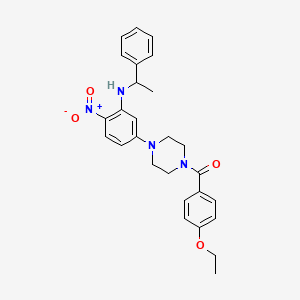 molecular formula C27H30N4O4 B3984933 (4-Ethoxyphenyl)(4-{4-nitro-3-[(1-phenylethyl)amino]phenyl}piperazin-1-yl)methanone 