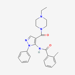 molecular formula C24H27N5O2 B3985017 N-[4-(4-ETHYLPIPERAZINE-1-CARBONYL)-1-PHENYL-1H-PYRAZOL-5-YL]-2-METHYLBENZAMIDE 