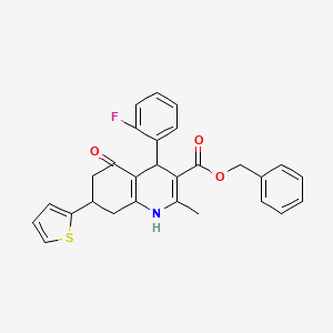 molecular formula C28H24FNO3S B3985080 Benzyl 4-(2-fluorophenyl)-2-methyl-5-oxo-7-(thiophen-2-yl)-1,4,5,6,7,8-hexahydroquinoline-3-carboxylate 