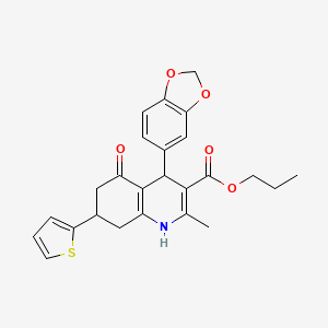 molecular formula C25H25NO5S B3985100 PROPYL 4-(2H-1,3-BENZODIOXOL-5-YL)-2-METHYL-5-OXO-7-(THIOPHEN-2-YL)-1,4,5,6,7,8-HEXAHYDROQUINOLINE-3-CARBOXYLATE 