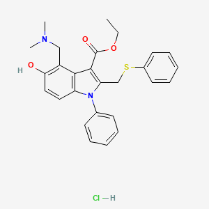 molecular formula C27H29ClN2O3S B3985163 Ethyl 4-[(dimethylamino)methyl]-5-hydroxy-1-phenyl-2-(phenylsulfanylmethyl)indole-3-carboxylate;hydrochloride 