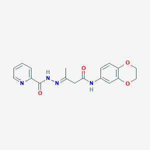molecular formula C18H18N4O4 B398518 (3E)-N-(2,3-dihydro-1,4-benzodioxin-6-yl)-3-[2-(pyridin-2-ylcarbonyl)hydrazinylidene]butanamide 