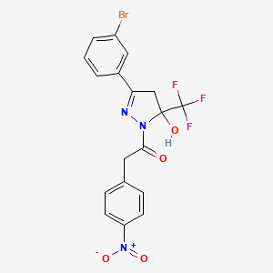 molecular formula C18H13BrF3N3O4 B3985201 1-[3-(3-bromophenyl)-5-hydroxy-5-(trifluoromethyl)-4H-pyrazol-1-yl]-2-(4-nitrophenyl)ethanone 