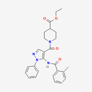 molecular formula C26H28N4O4 B3985351 ETHYL 1-[5-(2-METHYLBENZAMIDO)-1-PHENYL-1H-PYRAZOLE-4-CARBONYL]PIPERIDINE-4-CARBOXYLATE 