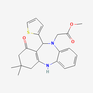 molecular formula C22H24N2O3S B3985388 METHYL 2-[3,3-DIMETHYL-1-OXO-11-(2-THIENYL)-1,2,3,4,5,11-HEXAHYDRO-10H-DIBENZO[B,E][1,4]DIAZEPIN-10-YL]ACETATE 