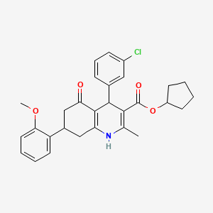 molecular formula C29H30ClNO4 B3985424 Cyclopentyl 4-(3-chlorophenyl)-7-(2-methoxyphenyl)-2-methyl-5-oxo-1,4,5,6,7,8-hexahydroquinoline-3-carboxylate 