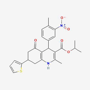 molecular formula C25H26N2O5S B3985443 Propan-2-yl 2-methyl-4-(4-methyl-3-nitrophenyl)-5-oxo-7-(thiophen-2-yl)-1,4,5,6,7,8-hexahydroquinoline-3-carboxylate 