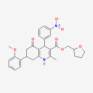 molecular formula C29H30N2O7 B3985444 Tetrahydrofuran-2-ylmethyl 7-(2-methoxyphenyl)-2-methyl-4-(3-nitrophenyl)-5-oxo-1,4,5,6,7,8-hexahydroquinoline-3-carboxylate 