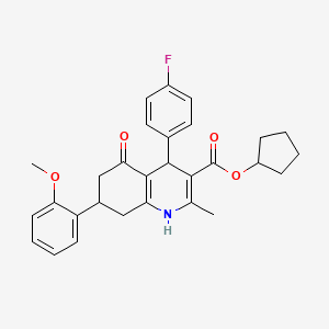 molecular formula C29H30FNO4 B3985573 Cyclopentyl 4-(4-fluorophenyl)-7-(2-methoxyphenyl)-2-methyl-5-oxo-1,4,5,6,7,8-hexahydroquinoline-3-carboxylate 