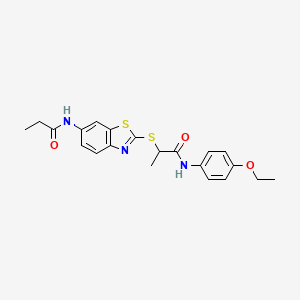 molecular formula C21H23N3O3S2 B3985630 N-(4-ethoxyphenyl)-2-{[6-(propanoylamino)-1,3-benzothiazol-2-yl]sulfanyl}propanamide 
