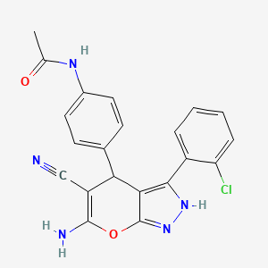 molecular formula C21H16ClN5O2 B3985744 N-[4-[6-amino-3-(2-chlorophenyl)-5-cyano-2,4-dihydropyrano[2,3-c]pyrazol-4-yl]phenyl]acetamide 