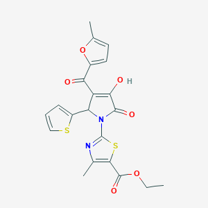 molecular formula C21H18N2O6S2 B3985914 ethyl 2-[(3E)-3-[hydroxy(5-methylfuran-2-yl)methylidene]-4,5-dioxo-2-(thiophen-2-yl)pyrrolidin-1-yl]-4-methyl-1,3-thiazole-5-carboxylate 
