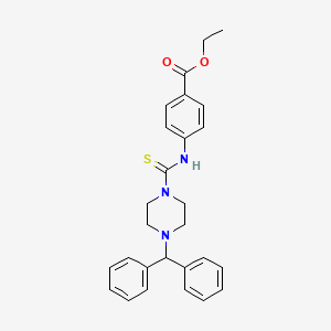 molecular formula C27H29N3O2S B3986318 Ethyl 4-({[4-(diphenylmethyl)piperazinyl]thioxomethyl}amino)benzoate 