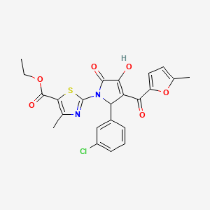 molecular formula C23H19ClN2O6S B3986366 ethyl 2-{(3E)-2-(3-chlorophenyl)-3-[hydroxy(5-methylfuran-2-yl)methylidene]-4,5-dioxopyrrolidin-1-yl}-4-methyl-1,3-thiazole-5-carboxylate 