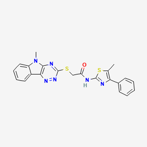 molecular formula C22H18N6OS2 B3986742 N-(5-Methyl-4-phenyl-1,3-thiazol-2-YL)-2-({5-methyl-5H-[1,2,4]triazino[5,6-B]indol-3-YL}sulfanyl)acetamide 