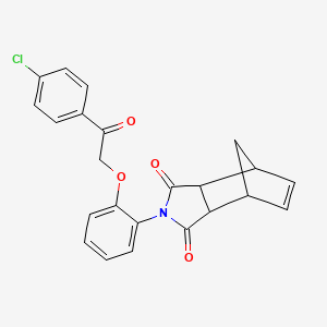molecular formula C23H18ClNO4 B3987258 2-{2-[2-(4-chlorophenyl)-2-oxoethoxy]phenyl}-3a,4,7,7a-tetrahydro-1H-4,7-methanoisoindole-1,3(2H)-dione 