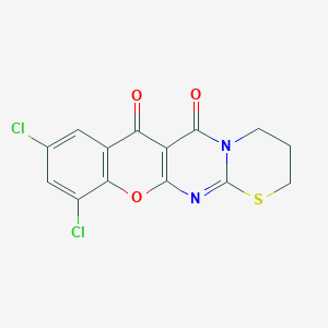 molecular formula C14H8Cl2N2O3S B3987408 14,16-dichloro-18-oxa-4-thia-2,8-diazatetracyclo[8.8.0.03,8.012,17]octadeca-1(10),2,12(17),13,15-pentaene-9,11-dione 
