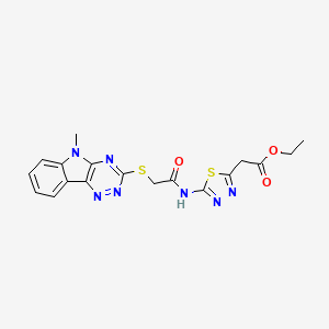 molecular formula C18H17N7O3S2 B3987873 ETHYL 2-{5-[2-({5-METHYL-5H-[1,2,4]TRIAZINO[5,6-B]INDOL-3-YL}SULFANYL)ACETAMIDO]-1,3,4-THIADIAZOL-2-YL}ACETATE 