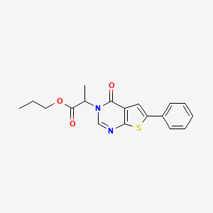 molecular formula C18H18N2O3S B3988332 Propyl 2-(4-oxo-6-phenylthieno[2,3-d]pyrimidin-3-yl)propanoate 