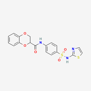 molecular formula C18H15N3O5S2 B3988518 N-[4-(1,3-thiazol-2-ylsulfamoyl)phenyl]-2,3-dihydro-1,4-benzodioxine-2-carboxamide 