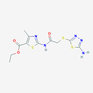 molecular formula C11H13N5O3S3 B3988664 ETHYL 2-({2-[(5-AMINO-1,3,4-THIADIAZOL-2-YL)SULFANYL]ACETYL}AMINO)-4-METHYL-1,3-THIAZOLE-5-CARBOXYLATE 