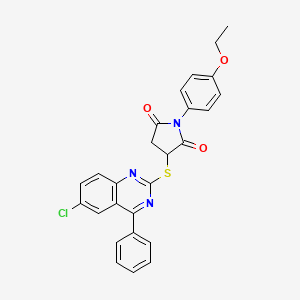 molecular formula C26H20ClN3O3S B3988780 3-[(6-Chloro-4-phenylquinazolin-2-yl)sulfanyl]-1-(4-ethoxyphenyl)pyrrolidine-2,5-dione 