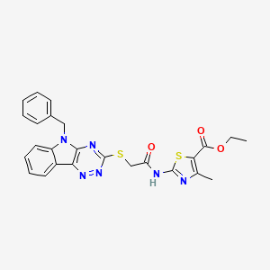 molecular formula C25H22N6O3S2 B3989270 ETHYL 2-({2-[(5-BENZYL-5H-[1,2,4]TRIAZINO[5,6-B]INDOL-3-YL)SULFANYL]ACETYL}AMINO)-4-METHYL-1,3-THIAZOLE-5-CARBOXYLATE 