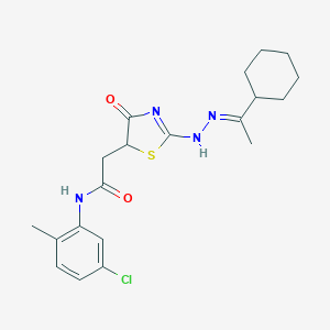 molecular formula C20H25ClN4O2S B398930 N-(5-chloro-2-methylphenyl)-2-[2-[(2E)-2-(1-cyclohexylethylidene)hydrazinyl]-4-oxo-1,3-thiazol-5-yl]acetamide 