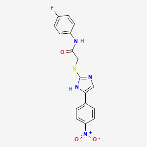 molecular formula C17H13FN4O3S B3990436 N-(4-fluorophenyl)-2-{[4-(4-nitrophenyl)-1H-imidazol-2-yl]thio}acetamide 