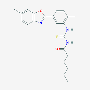 molecular formula C22H25N3O2S B399102 N-{[2-methyl-5-(6-methyl-1,3-benzoxazol-2-yl)phenyl]carbamothioyl}hexanamide 