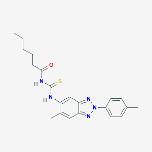 molecular formula C21H25N5OS B399121 N-{[6-methyl-2-(4-methylphenyl)-2H-benzotriazol-5-yl]carbamothioyl}hexanamide 