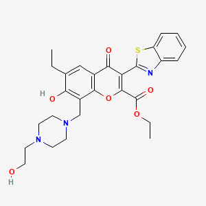 molecular formula C28H31N3O6S B3991249 ethyl 3-(1,3-benzothiazol-2-yl)-6-ethyl-7-hydroxy-8-{[4-(2-hydroxyethyl)-1-piperazinyl]methyl}-4-oxo-4H-chromene-2-carboxylate 