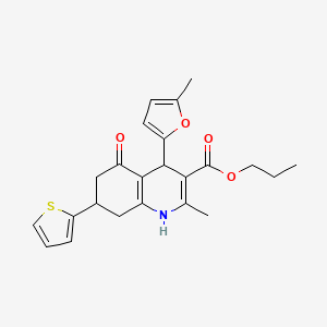 molecular formula C23H25NO4S B3991344 Propyl 2-methyl-4-(5-methylfuran-2-yl)-5-oxo-7-(thiophen-2-yl)-1,4,5,6,7,8-hexahydroquinoline-3-carboxylate 