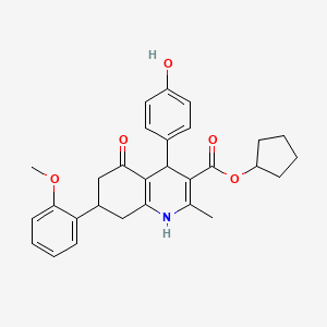molecular formula C29H31NO5 B3991419 Cyclopentyl 4-(4-hydroxyphenyl)-7-(2-methoxyphenyl)-2-methyl-5-oxo-1,4,5,6,7,8-hexahydroquinoline-3-carboxylate 