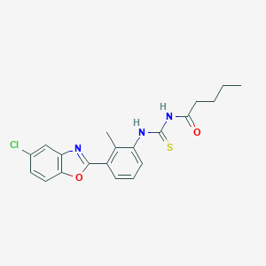 molecular formula C20H20ClN3O2S B399145 N-[[3-(5-chloro-1,3-benzoxazol-2-yl)-2-methylphenyl]carbamothioyl]pentanamide 
