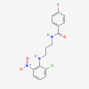 molecular formula C16H15ClFN3O3 B3991494 N-{3-[(2-chloro-6-nitrophenyl)amino]propyl}-4-fluorobenzamide 
