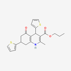molecular formula C22H23NO3S2 B3991726 PROPYL 2-METHYL-5-OXO-4,7-BIS(THIOPHEN-2-YL)-1,4,5,6,7,8-HEXAHYDROQUINOLINE-3-CARBOXYLATE 