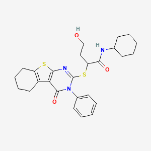 molecular formula C26H31N3O3S2 B3991769 N-cyclohexyl-4-hydroxy-2-(4-oxo-3-phenyl(3,5,6,7,8-pentahydrobenzo[b]thiopheno [2,3-d]pyrimidin-2-ylthio))butanamide 