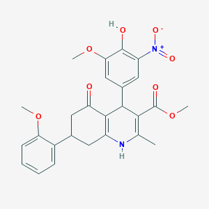 molecular formula C26H26N2O8 B3992101 Methyl 4-(4-hydroxy-3-methoxy-5-nitrophenyl)-7-(2-methoxyphenyl)-2-methyl-5-oxo-1,4,5,6,7,8-hexahydroquinoline-3-carboxylate 