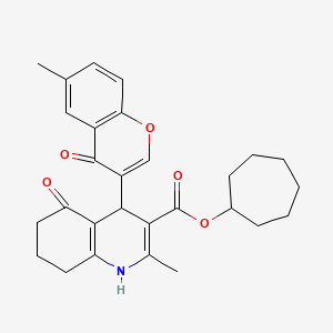 molecular formula C28H31NO5 B3992131 cycloheptyl 2-methyl-4-(6-methyl-4-oxo-4H-chromen-3-yl)-5-oxo-1,4,5,6,7,8-hexahydroquinoline-3-carboxylate 