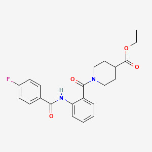 molecular formula C22H23FN2O4 B3992358 ETHYL 1-[2-(4-FLUOROBENZAMIDO)BENZOYL]PIPERIDINE-4-CARBOXYLATE 