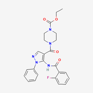molecular formula C24H24FN5O4 B3992481 ETHYL 4-[5-(2-FLUOROBENZAMIDO)-1-PHENYL-1H-PYRAZOLE-4-CARBONYL]PIPERAZINE-1-CARBOXYLATE 