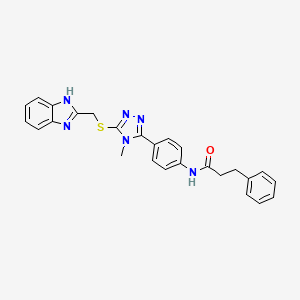 molecular formula C26H24N6OS B3992553 N-[4-[5-(1H-benzimidazol-2-ylmethylsulfanyl)-4-methyl-1,2,4-triazol-3-yl]phenyl]-3-phenylpropanamide 